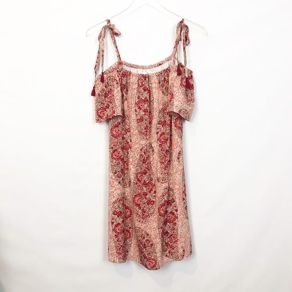 Madewell Silk Cold Shoulder Tassel Tie Dress Small - Picture 2 of 8